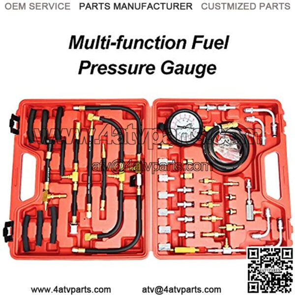 Profession Fuel Pressure Test Kit, 0-140PSI/10 Bar Fuel Injection Pressure Gauge Tester w/Complete Adapters, Dual Scale, Flex Hoses, Fittings, Lower Oil Warning Devices for Trucks, Cars, ATVs - Image 2