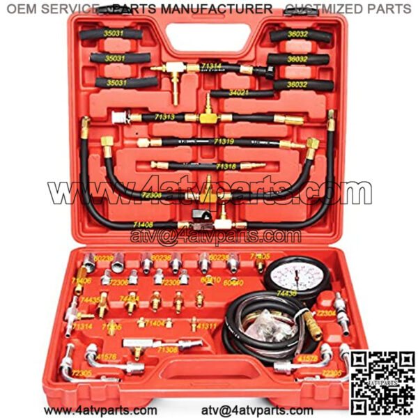 Profession Fuel Pressure Test Kit, 0-140PSI/10 Bar Fuel Injection Pressure Gauge Tester w/Complete Adapters, Dual Scale, Flex Hoses, Fittings, Lower Oil Warning Devices for Trucks, Cars, ATVs - Image 3