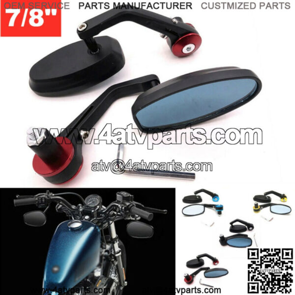 CNC Universal Motorcycle ATV Scooter 7/8" 22mm Handle Bar End Rearview Mirrors