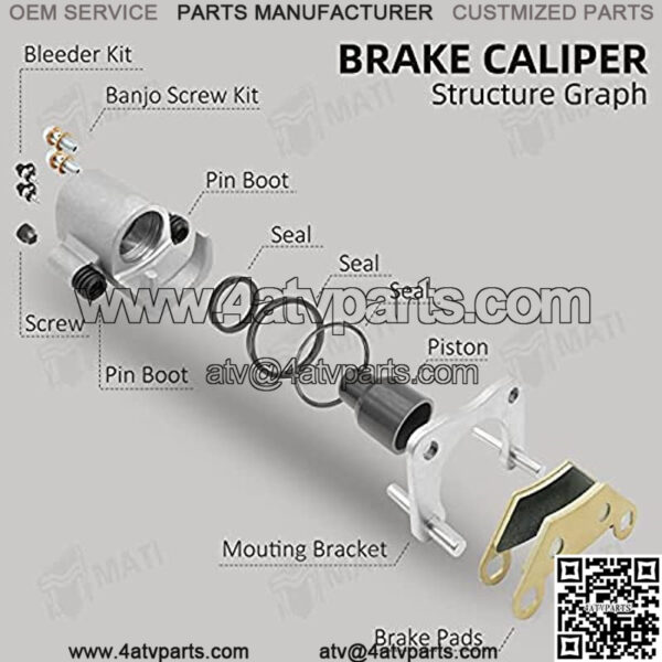 Rear Brake Caliper Assembly for Polaris ATV Hawkeye 325 400 Sportsman 400 450 500 570 Farmhand 450 1911415 - Image 2