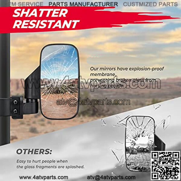 UTV Mirrors, UTV Side Mirrors Fits 1.6" - 2" Roll Cage Compatible with Pioneer Polaris RZR 900 1000 Can Am Kawasaki Mule Yamaha YXZ Shatter Proof Tempered Glass - Image 5