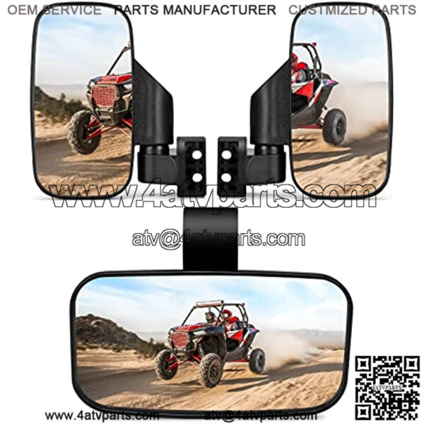 UTV Side Mirrors And Center Mirror with 1.6" to 2" Roll Bar Cage, Adjustable Rear View Side Mirrors Compatible with Polaris RZR, Commander Maverick X3, Viking, Rhino, Kawasaki Teryx