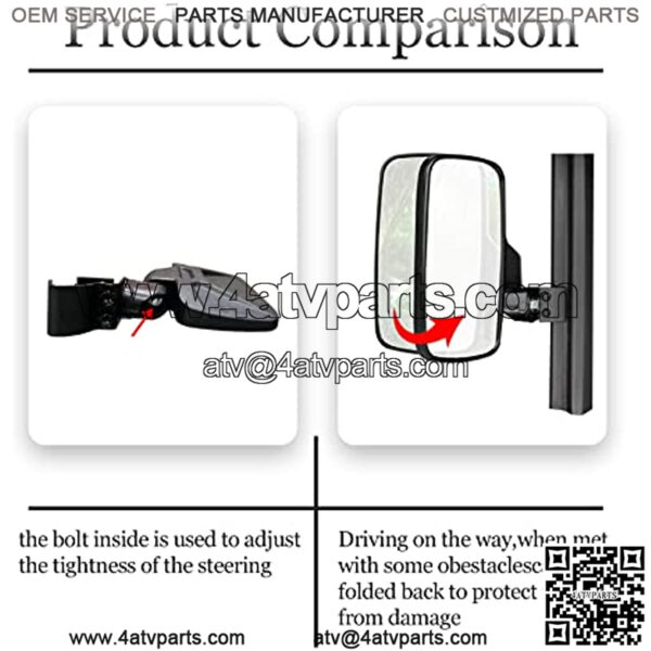 Ranger Side Mirror, 2022 New UTV Side Mirrors,Especially Improved The Length of The Right Fixture, So That it Does not Block The Line of Sight, Compatible With Polaris Ranger General, Can-Am Defender - Image 5