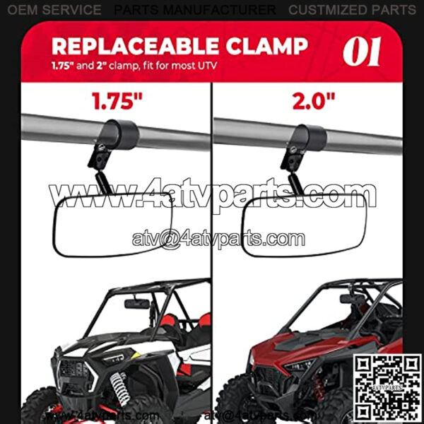 UTV Rear View Mirror, RZR Center Mirror for 1.75"-2" Roll Bar Mount Compatible with Polaris RZR 1000 XP Turbo PRO XP R Talon pioneer 1000 YXZ 1000 Teryx - Image 4