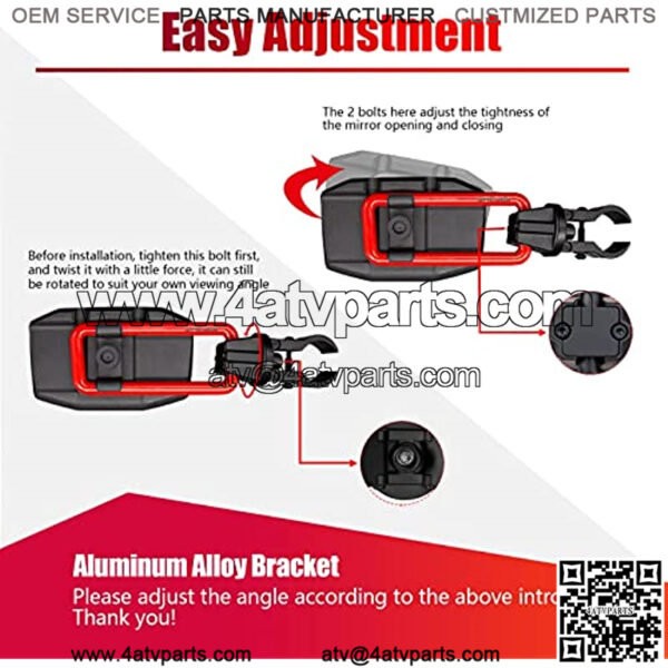 UTV Side Mirrors for 1.65"-2" Roll Cage, Aluminum Solid Bracket,2022 New UTV Mirrors,Adjustable Satisfactory Viewing Angle Compatible with Polaris RZR,Can Am,Kawasaki Mule,Honda Pioneer SXS - Image 5