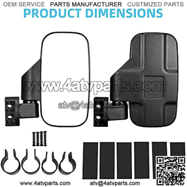 UTV Side Mirrors with 1.75" -2" Roll Bar Cage, UTV Mirrors 360 Degree Adjustable SXS Mirrors Compatible with Polaris RZR Kawasaki Teryx Mule Pioneer Yamaha YXZ - Image 4