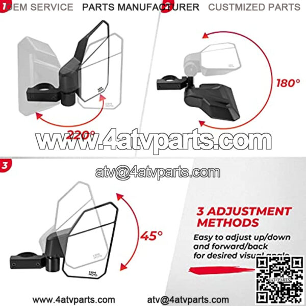 UTV Side Mirrors with 3 Adjustment Methods, UTV Mirrors for 1.6"-2" Roll Bar Compatible with Polaris RZR, Pioneer, Can Am Maverick X3, Kawasaki Teryx-1 Pair - Image 4