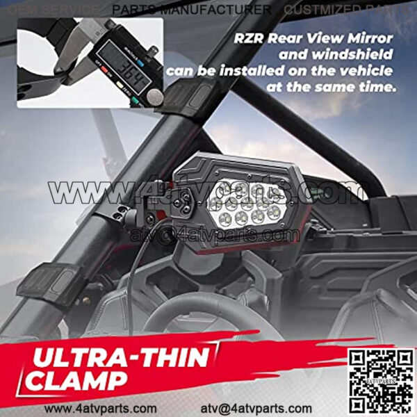 UTV Side Rear View Mirror Aluminium with Two Replacement Mirrors, Fits 1.75" - 2" Roll Bar Cage with Windshield, Rear View Mirror Compatible with Polaris RZR, Can-am Maverick X3, Kawasaki - Image 3