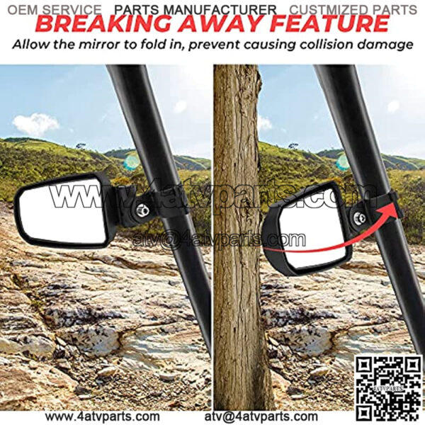 UTV Side View Mirror, Folding Adjustable Surface Side View Mirror Fit with Windshield for 1.75" Roll Cage Compatible with Polaris RZR 1000 S 900 XP 1000 Kawasaki Arctic Cat Rhino - Image 3