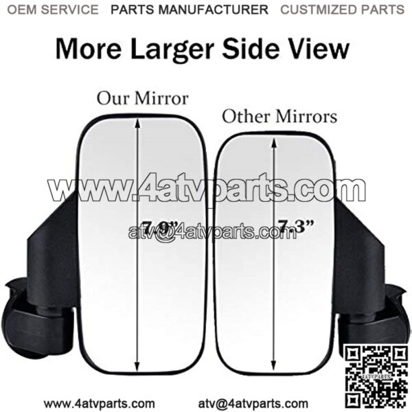 UTV Side View Mirrors (Pack of 2) For 1.6" - 2inch Roll Cage Bar, Universal Offroad Rear View Side Mirror for UTV High Impact Shatter-Proof Tempered Glass(Fits Driver and Passenger Side) - Image 2