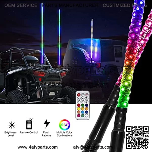 Luz LED de 2 pies, color persecutivo para UTV ATV de cuatro ruedas, control remoto inal??mbrico RF, antena de l??tigo con luz LED resistente a la intemperie con bandera de Estados Unidos para accesorios