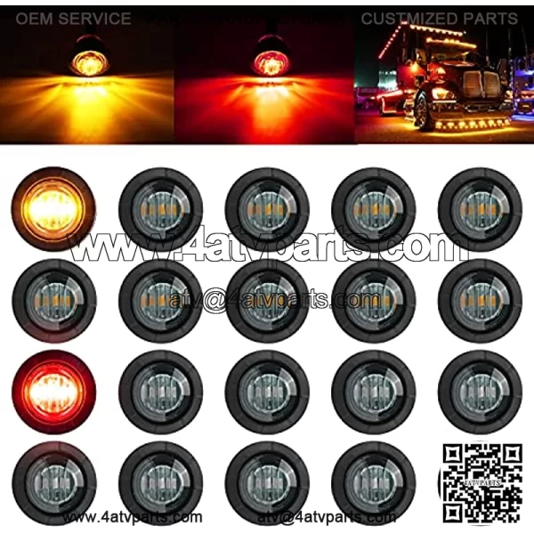 Luces LED redondas de 3/4 pulgadas para marcador lateral delantero y trasero, luz trasera impermeable para remolque, cami??n, coche, autob??s, furgoneta, camioneta, RV, Wrangler, ATV, UTV (20 piezas de