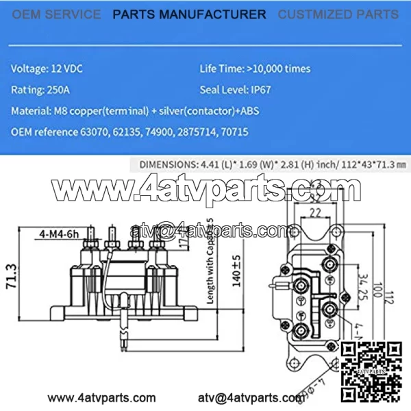 250A 12V Winch Solenoid Relay Contactor Winch Rocker Thumb Switch with Mounting Brackets Terminal Caps and Handle Bar Control Switch for ATV UTV 1500lb-5000lb - Image 4