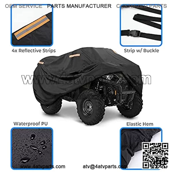 Four Wheeler Cover, ATV Cover w/Reflective Straps Water-Resistant Outdoor Storage, 4 Wheeler Quad Cover w/Elastic Base Wrap Protects 4 Wheeler Away from Snow Rain or Sun, 100 x 43 x 47'' L - Image 2