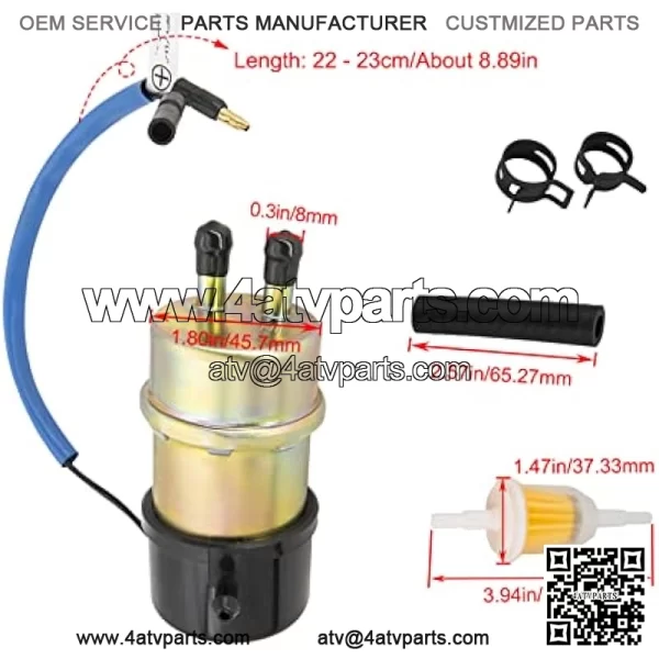 49040-1055 Electric Fuel Pump 12V for Kawasaki Mule Fuel Pump KAF620 Replaces for Kawasaki Mule 3010 3000 3020 2500 2510 2520 1000 (8mm In/Outlet), Mule Fuel Pump - Image 2