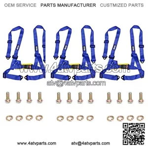 Pack of 3 - Blue - 4 Point Racing Harness - Universal Safety Seatbelt with Quick Release Iron Buckles for Cars, UTV, ATV, GoKarts - Adjustable, Easy Installation - Automotive Race Accessories - 2-inch