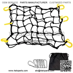 Egofine Motorcycle Cargo Net, 15.7" x 15.7" Stretch to 30" x 30" with 2"x2" Mesh, Super Duty Roof Cargo Net with 6 Plastic Hooks and 6 Metal Carabiners for Trailer, SUV, Motorcycle, ATV, Roof, Black