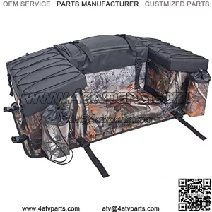 ATV Cargo Bag Rear Rack Gear Bag 600D Waterproof Oxford with Topside Bungee Tie-Down Storage Padded-Bottom Multi-compartment Rear Seat Bag With Integrated Cover (Maple Leaf Camouflage)