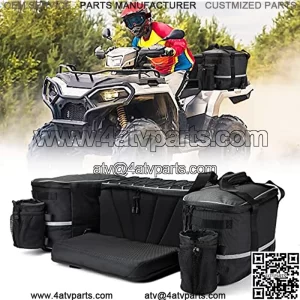 ATV Seat Bag, kemimoto Water-Resistant ATV Cargo Bag w/Soft Coolers, ATV Gear Bag Rear w/Cushion Compatible with Polaris Sportsman Rancher Rubicon Foreman Grizzly, Black