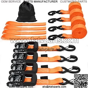 Heavy Duty 5070Lbs Breaking Strength Tie Down Straps Includes - (4) 1.6" x 8' Premium Cargo Tiedowns & 4 Soft Loop Straps + Ergonomic Padded Handles & Coated Chromoly S-Hooks