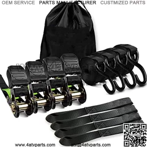 Tie Down 2500Lbs Break Strength, 15 Foot - Heavy Duty Straps to Safely Move your Motorcycle and Cargo on Car, Truck, Trailer - Includes 4 pack Soft Loop Straps - Black (4 pack)