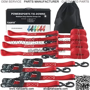 Heavy Duty Ratchet Tie Down Straps - 5208Lb Break Strength - 1.5" x 14 Ft - for Safely Move Your Motorcycle and Cargo on Car, Truck, Trailer - Includes 4 Soft Loop Straps - Red(4 Pack)
