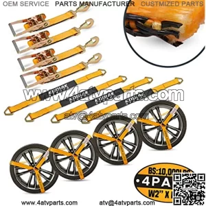 Adjustable Vehicle Tire Tie Down Straps Kit?C 4pk Heavy Duty Tire Straps with Snap Hooks 10,000 lbs. WorLoad 3333 lbs. Lasso 4 x Tow Strap Kit for Car, Truck, ATV Towing Accessories