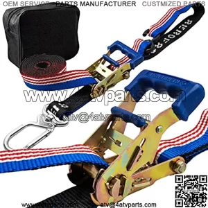 Motorcycle Ratchet Strap Tie Down Kit 1.5" x 8" Heavy Duty Tiedown with Soft Loop & Safety Swivel Carabiner - Secure Motorbikes, Dirtbikes, ATV, UTV - 2700lbs Break Strength, 2 Pack USA Color