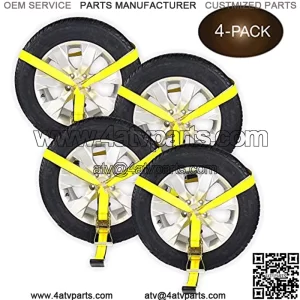 Mall 4 Side Mount Wheel Nets with Flat Hook and Ratchet | 4 Pack Car Wheel Lasso Straps for Auto Hauling