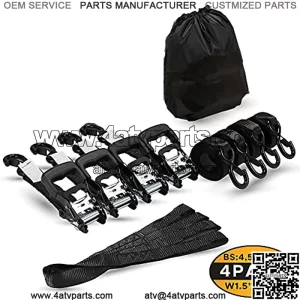 Heavy Duty Tie Downs Strap Set, 4500 Break Strength ?C 1.5" x 8' 4pk with Soft Loops Motorcycle Straps Cargo Truck Bed Tie Downs ?C Coated Deep S-Hook & Carry Bag Black