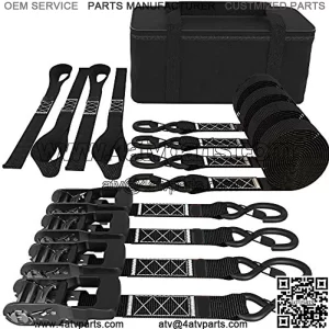 Vehiclex Heavy Duty Ratchet Strap ?C 1.5" x 8 ft ?C (4PK Black) Premium Tie Down Straps & Soft Loops for Moving & Securing Cargo ?C Coated Deep S-Hook & Extra Safety with Lockable Release