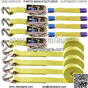 Ratchet Tie Down Straps Set 2 inch 16 Ft 11,000 lbs Break Strength Heavy-Duty Cargo Straps Double J Hook for Moving Appliances Lawn Equipment and Motorcycles 4 Pack Yellow