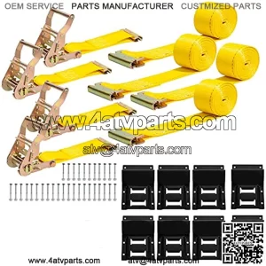 Wheel Chock Tie Down Kit (1,986lb Break Strength) Heavy Duty Trailer Tire Straps System for ATV, UTV, Lawn Mower & More - Ratchet Tie Downs Accessories with E Track for Four Wheeler