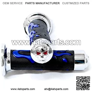 ATV/PWC Chrome Skull Hand Grips Blue Flame Grip Compatible with Yamaha Blaster