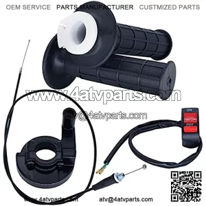 Motorcycle 7/8" 22mm Twist Throttle Accelerator Handle Grips & 51" Cable + Switch Button Kit, Compatible with 50cc 90cc 125cc 150cc 250cc ATV, Quad, Dirt Bike Pit Bike