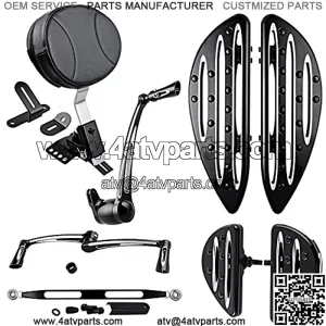 Adjustable Rider Backrest + Front & Rear Floorboards + Brake Arm Peg Pedal + Toe Heel Shift Lever Shifter Pegs + Shift Lever Linkage Compatible with 2014-2016 Harley Touring FLH FLT