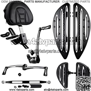 Adjustable Rider Backrest w/Pocket + Front & Rear Floorboards + Brake Arm Peg Pedal + Toe Heel Shift Lever Shifter Peg + Shift Lever Linkage Compatible with 2008-2013 Harley Touring FLH FLT