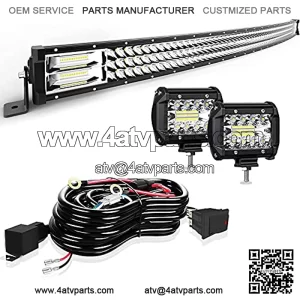 Led Light Bar Curved 50 Inch 684W Triple Row Flood Spot Combo Beam Led Bar W/2Pcs 4 Inch 60W Off Road Driving Fog Lights with Wiring Harness-3 Leads for Trucks Jeep Ford Polaris ATV Boats