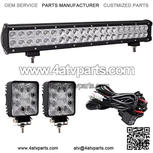 20" Led Light Bar, Glotech 126W Cree Waterproof Spot Flood Combo Driving Off Road Lights and 2PCS 4" LED Pods with 10ft 12V Wiring Harness for Truck, SUV, Jeeps, Car