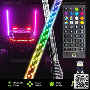 2pc 5ft Spiral LED Whip Lights for UTV ATV [RF Remote Pairin] [Dynamic LED Control] [Brake-On-Whip] [2-Layer PVC] LED Lighted Whips Antenna for RZR Can-Am Polaris UTV ATV Accessories
