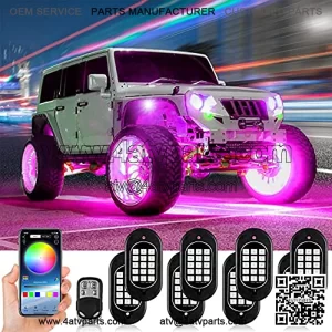 RGB LED Rock Lights Multicolor Underglow Neon Lights Waterproof 120 LEDs Car Light Kit with RF/APP Control Music Mode Timing Function for Truck Jeep Off Road Car UTV ATV SUV 8 Pods