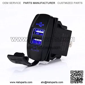Switchtec 4.2 AMPS-Fast Dual USB Charger Rocker Switch Style Blue LED Back-lit for Boats, Side by Side, Off Road Vehicles, Recreational Vehicle