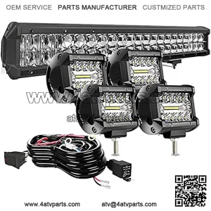 20Inch 126W 5D Led Light Bar Spot Flood Combo Beam + 4Pcs 4" 60W LED Work Light Pods Driving Fog Lamp with Rocker Switch Wiring Harness for Truck ATV UTV SUV 4X4 Boat