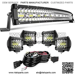 DOT 32/30 Inch Curved Tri Row Led Light Bar Offroad Spot Flood Combo Beam w/4" Pods Cube Driving Fog Lights On Bumper Grill Windshield Roof for Truck Ranger Truck Boat ATV UTV