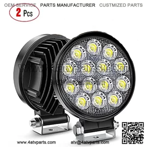 LED Pods 2Pcs 4.5Inch 42W 4200LM Round Flood Light Off Road Lights Fog Lights Driving Roof LED Light Bar Work Light for ATV UTV SUV Truck Boat (15017C-B)