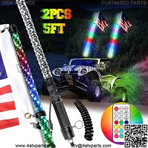 LED Whip Lights, Roador 2PCS 5FT RF 360??Spiral RGB LED Whip Lights Remote Controlled Antenna Chase Light with Reverse Brake Turn Signal Light for UTV ATV RZR Polaris Off- Road Sand Buggy Dune