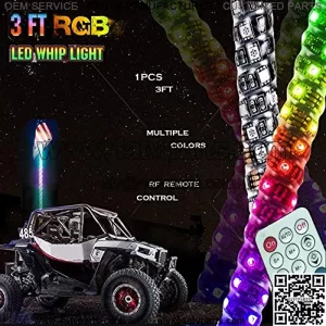 3FT Dancing LED Whip Lights w/Flag 360?? Twisted for Offroad Jeep Polaris RZR UTV ATV Sand Dune Buggy Quad Truck Boat