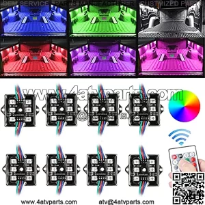 8Pcs RGB Truck Bed LED Light Kit,Multi-Color 32 LED Off Road Under Car, Foot Wells ,Side Marker Rail Rear Rock Light with w/Switch IR Remote Control for Truck Pickup Cargo SUV ATV Jeep