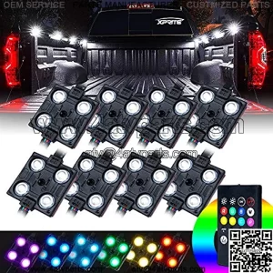 RGB LED Truck Bed Light Kit, Wireless Remote Pickup Cargo 8 Colors Rock Lights Kits w/ Cigarette Lighter, Universal for Cars Interior, Footwell, Underglow, Vans, UTV, ATV, Boats - 8 PCS