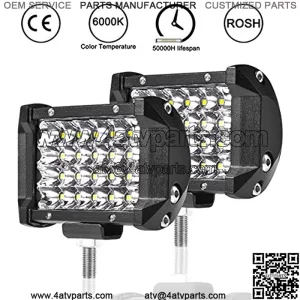 LED Light Pods 4 inch Spot & Flood Combo Light 4-Row Super Bright Off-Road Bars 72W IP68 Waterproof Work Light 12V Driving Fog Light for Trucks ATV UTV SUV Boats Headlights Tractor Trailers 2Pcs